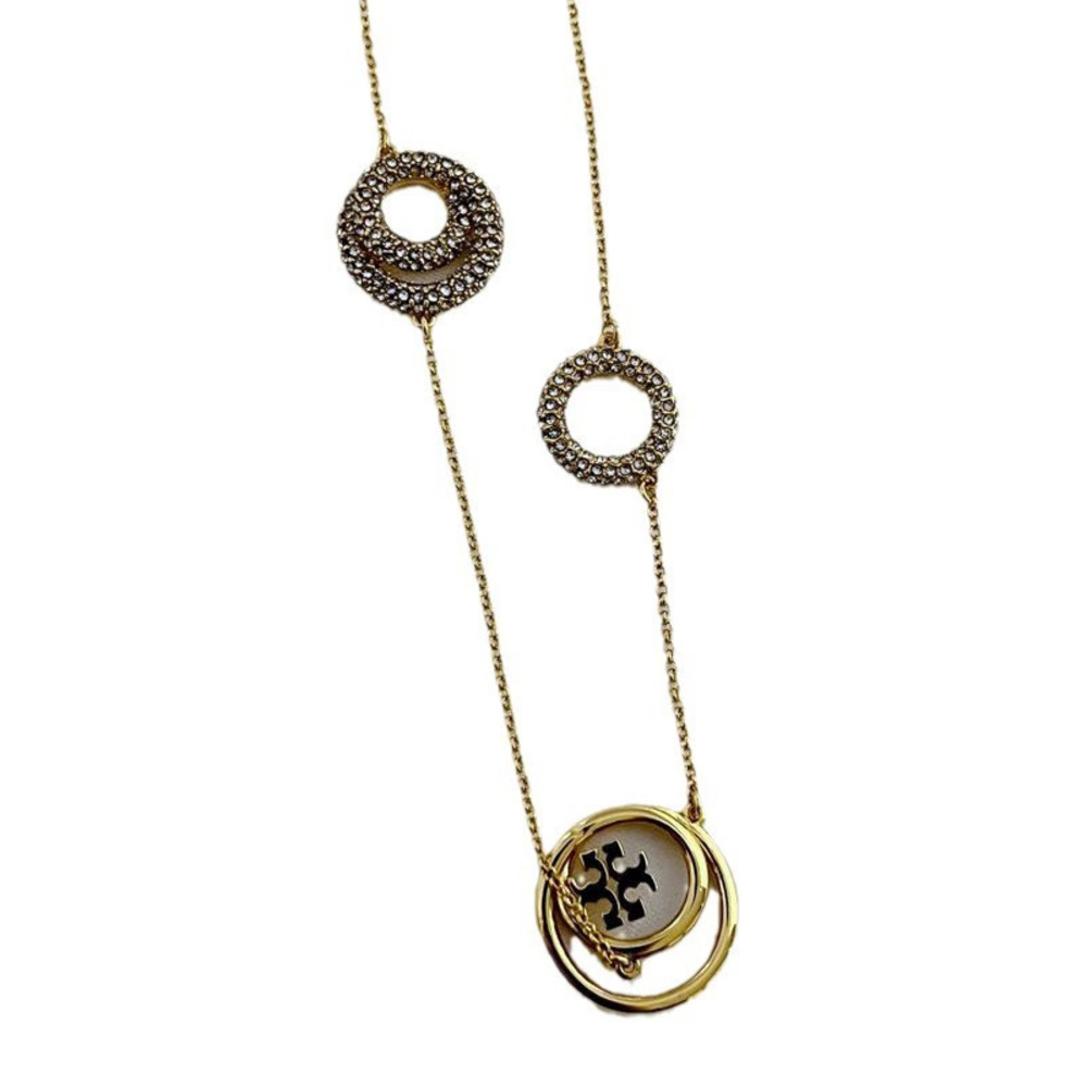 Tory Burch Rhinestone Geometric Round Necklace - Picture 5 of 7